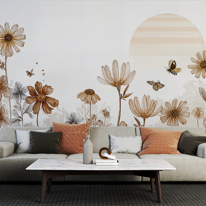 Papier peint floral | Design champêtre avec papillons