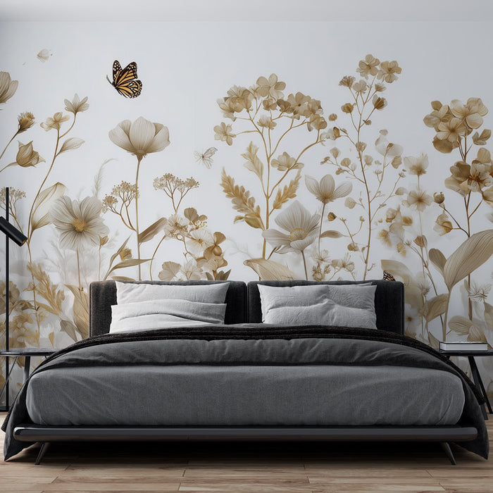 Papier peint fleurs et papillons | Élégance naturelle
