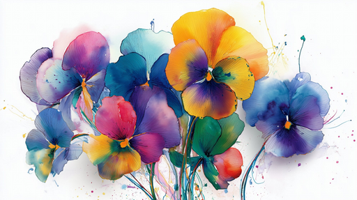 Papier peint floral Explosion de couleurs aquarelle