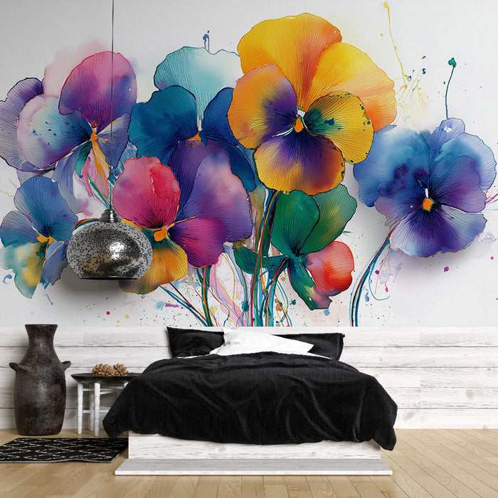Papier peint floral | Explosion de couleurs aquarelle
