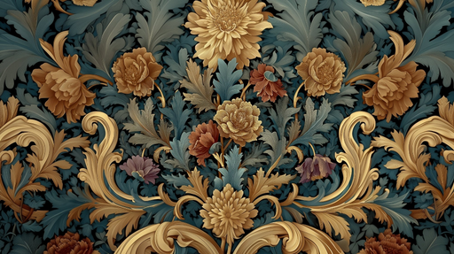 Papier peint floral vintage Motifs floraux dorés et bleus