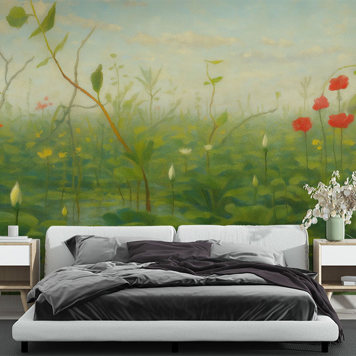 Papier peint floral | Paysage botanique apaisant