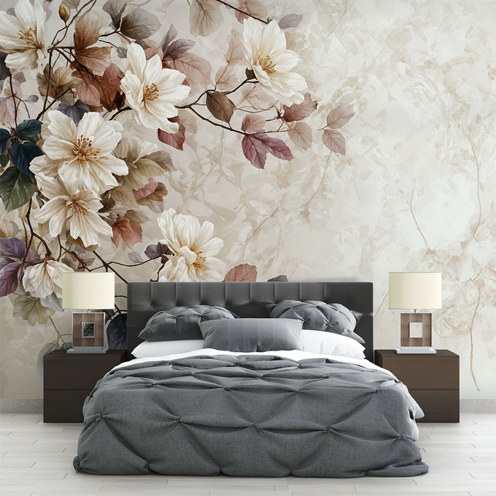 Papier peint floral | Élégance des fleurs blanches