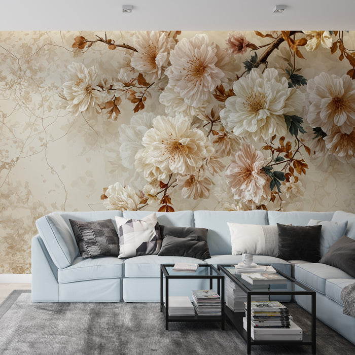 Papier peint floral | Élégance florale crème et beige