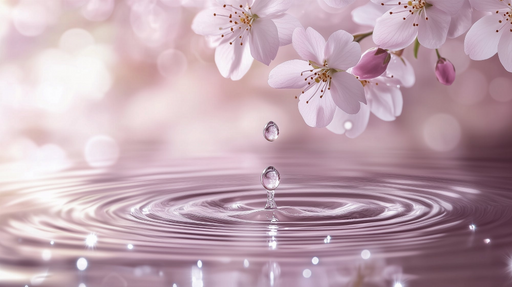 Papier peint floral rose Fleur de cerisier en goutte d'eau