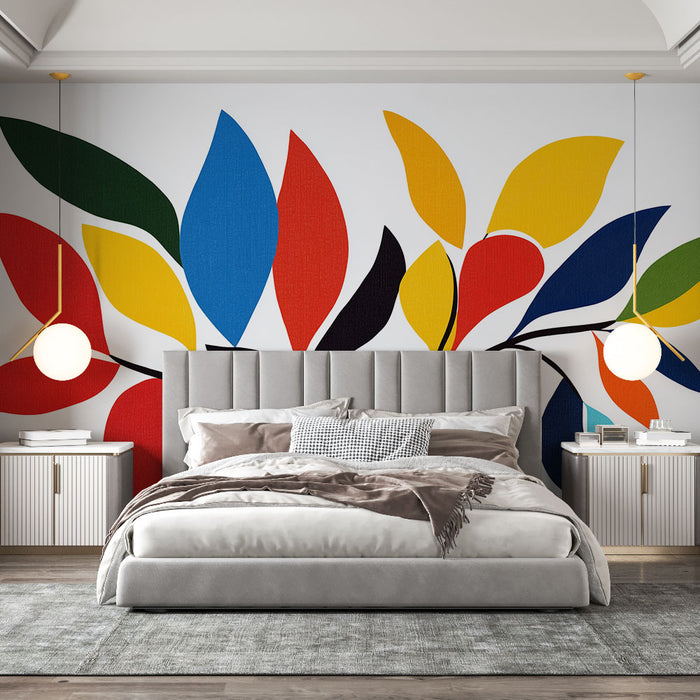 Papier peint mural coloré avec motifs floraux abstraits pour chambre moderne