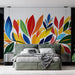 Papier peint floral coloré avec motifs de feuilles pour chambre moderne et élégante