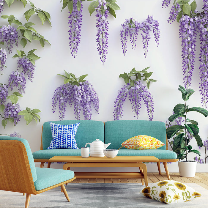 Papier peint glycine | Motif floral violet