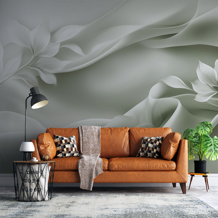 Papier peint mural floral gris avec motifs de fleurs pour salon moderne et élégant