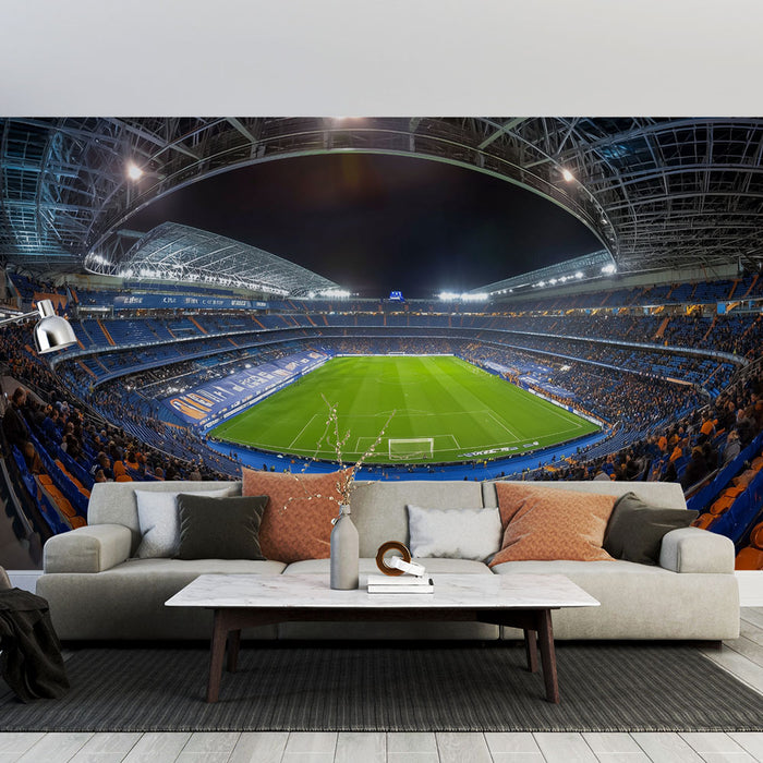Papier peint stade de football | Vue panoramique nocturne