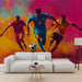 Papier peint mural dynamique avec joueurs de football en action pour salon moderne