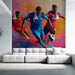Papier peint sportif coloré avec joueurs de football pour salon moderne