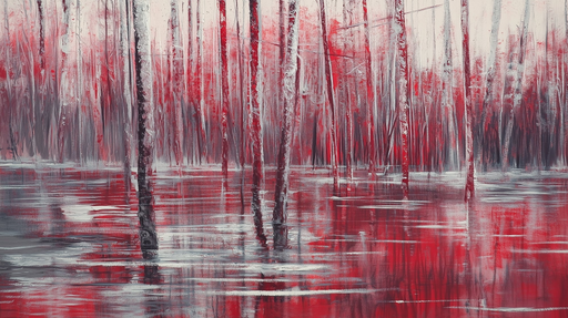Papier peint forêt rouge Enchantement abstrait
