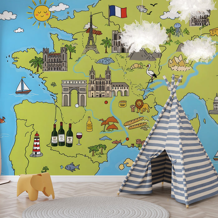 Papier peint carte de France | Découverte ludique des régions