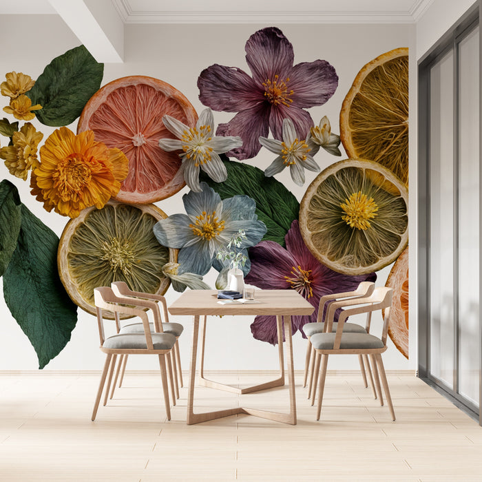 Papier peint floral agrumes | Éclatant et coloré