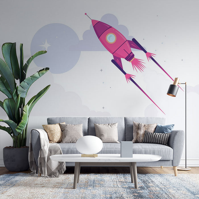 Papier peint fusée | Illustration spatiale colorée