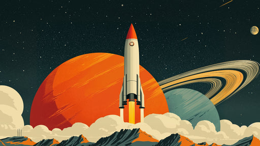 Papier peint fusée Exploration spatiale rétro