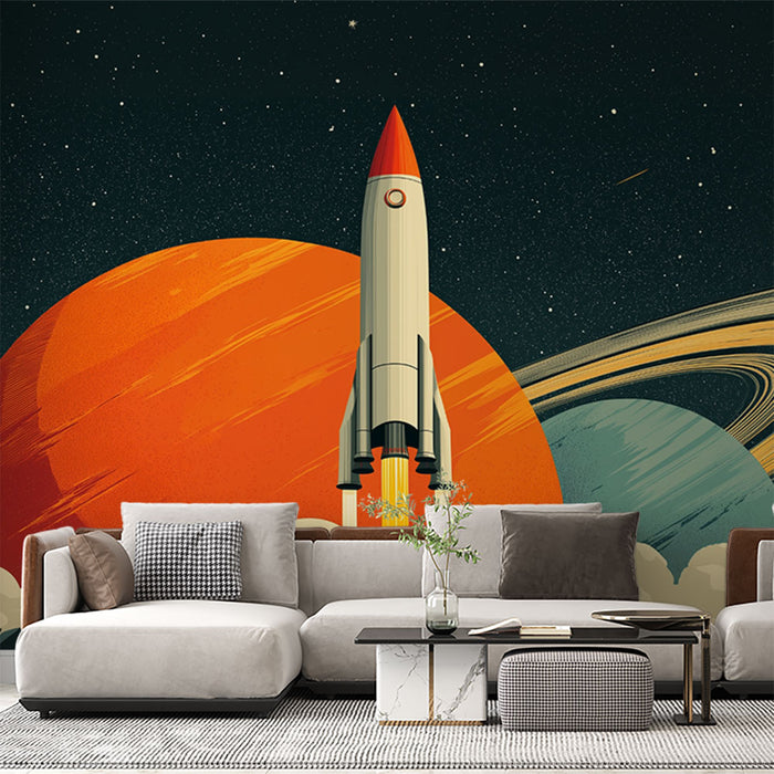 Papier peint fusée | Exploration spatiale rétro