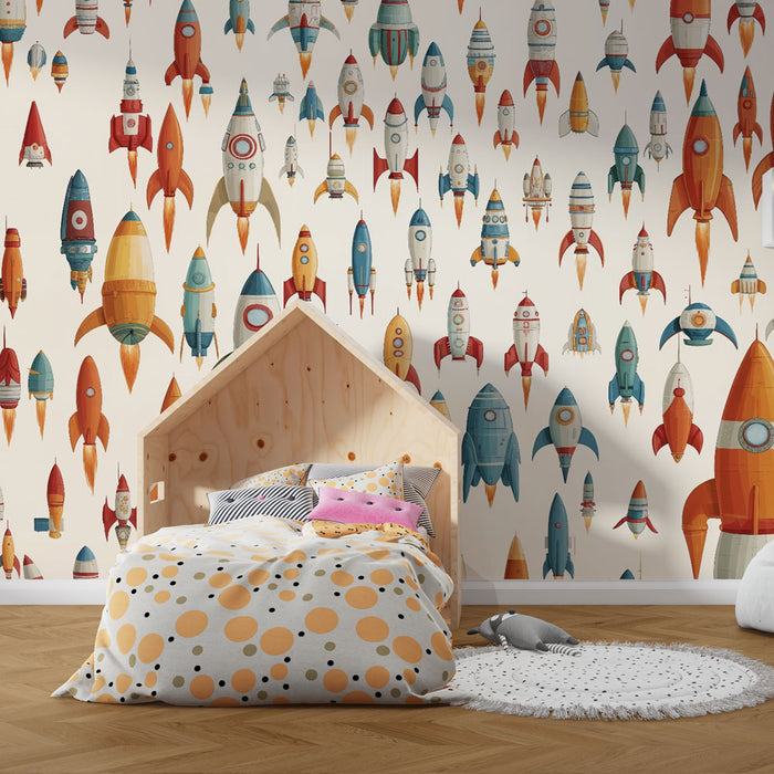 Papier peint fusée | Dessin animé rétro