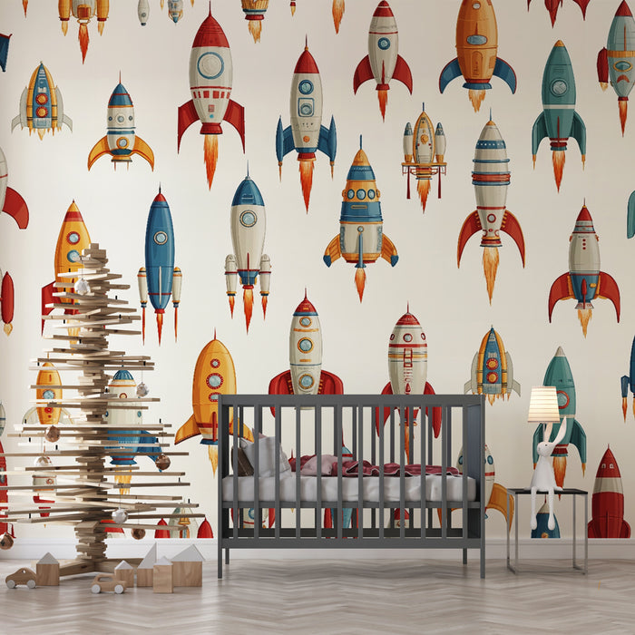 Papier peint fusées | Univers rétro pour enfants