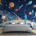 Papier peint espace avec fusée et astronaute pour chambre enfant, design coloré et moderne
