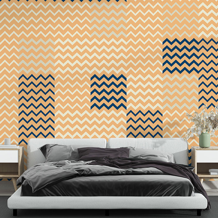 Papier peint zigzag | Beige et bleu marine