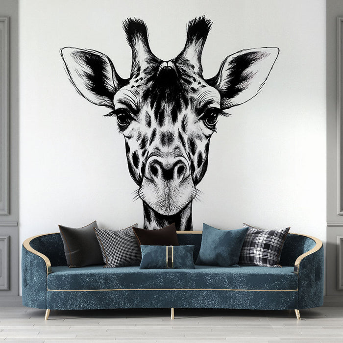 Papier peint girafe | Illustration en noir et blanc