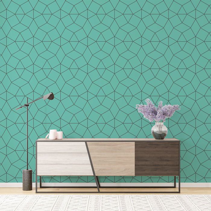 Papier peint géométrique | Motif hexagonal turquoise