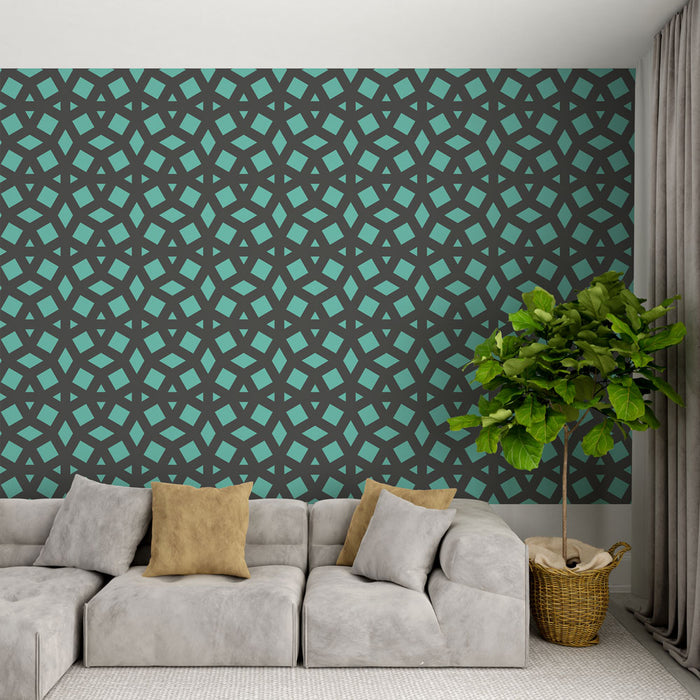 Papier peint géométrique | Motif en losanges noir et turquoise