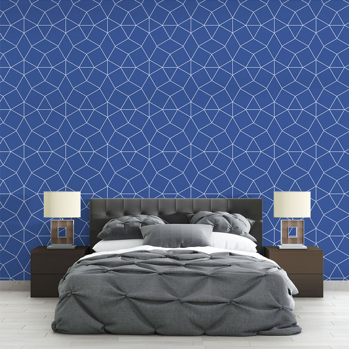 Papier peint géométrique | Motif pentagone bleu et blanc