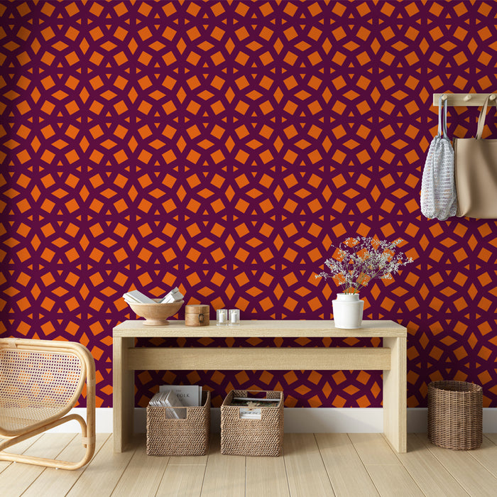 Papier peint géométrique | Motif entrelacé rouge et orange