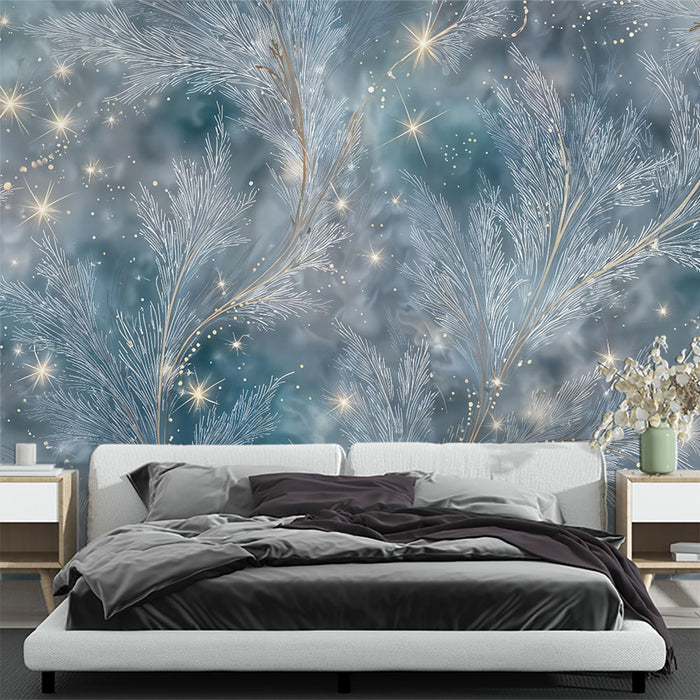 Papier peint féerique | Motif étoiles et branches givrées