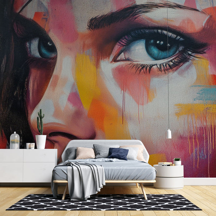 Papier peint art mural | Portrait abstrait multicolore