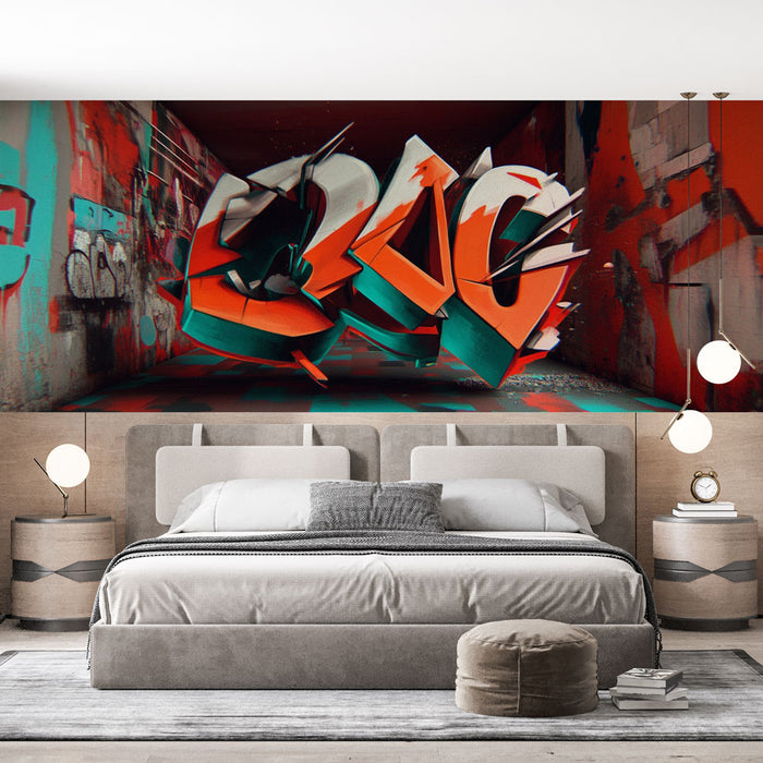 Papier peint graffiti 3D | Art mural urbain multicolore