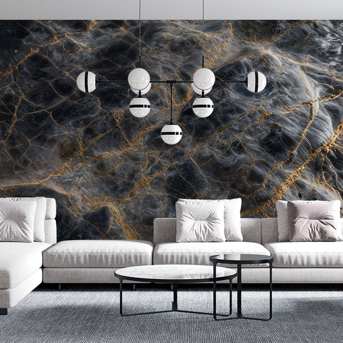 Papier peint marbre noir et doré | Motif luxueux et moderne