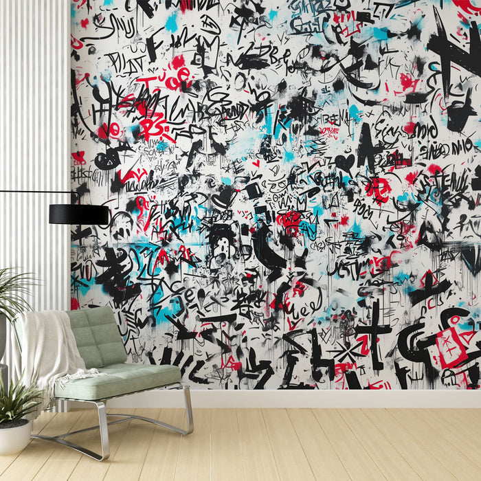 Papier peint graffiti moderne avec motifs urbains colorés pour salon contemporain