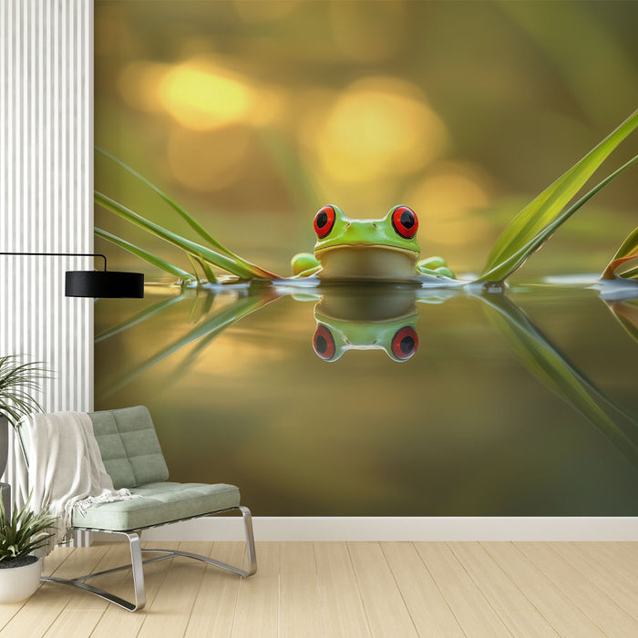 Papier peint grenouille | Plénitude naturelle en reflet aquatique