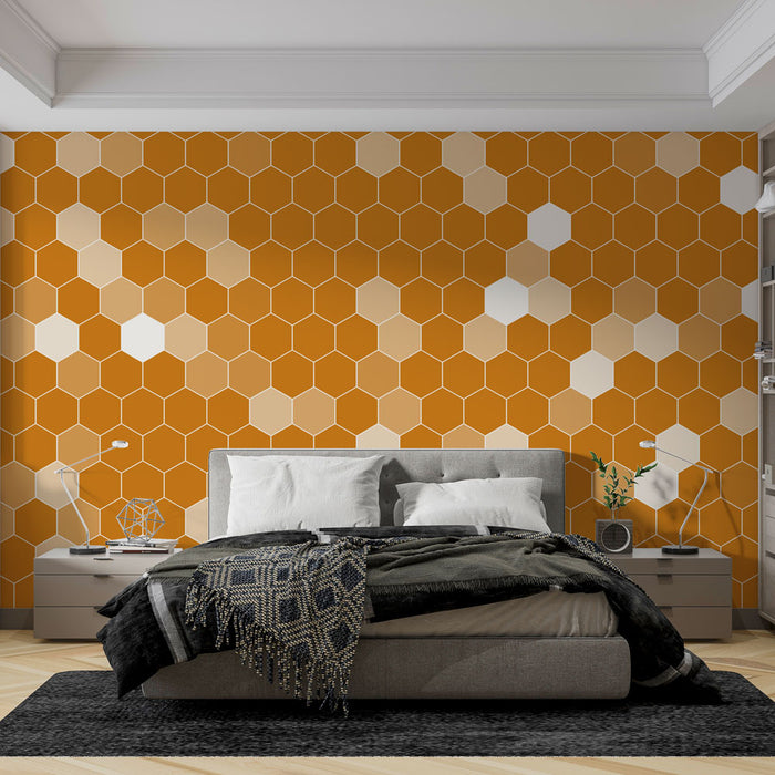 Papier peint hexagonal | Tons orangés