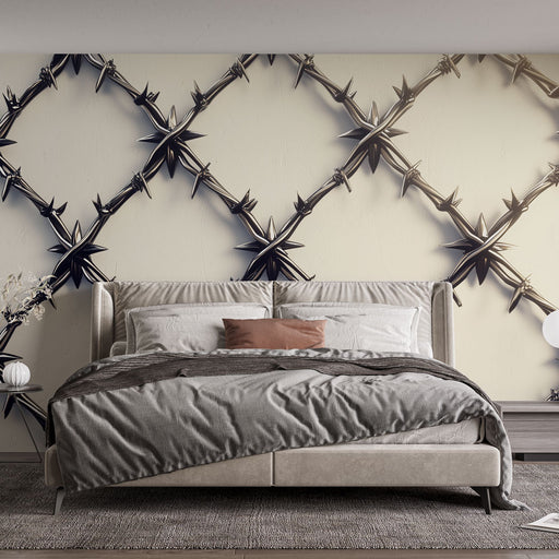 Papier peint moderne avec motif de fil barbelé noir pour chambre adulte élégante