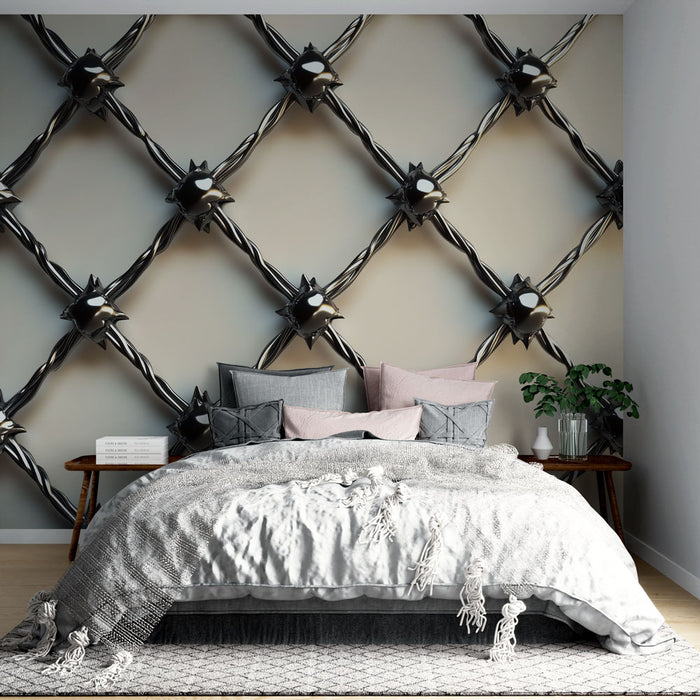Papier peint moderne avec motif de grille métallique pour chambre à coucher élégante