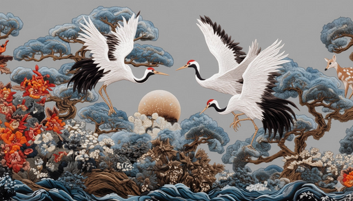 Papier peint grues et nature Décor asiatique élégant