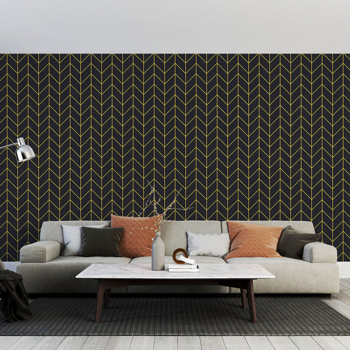 Papier peint Chevron | Noir et Or Élégant