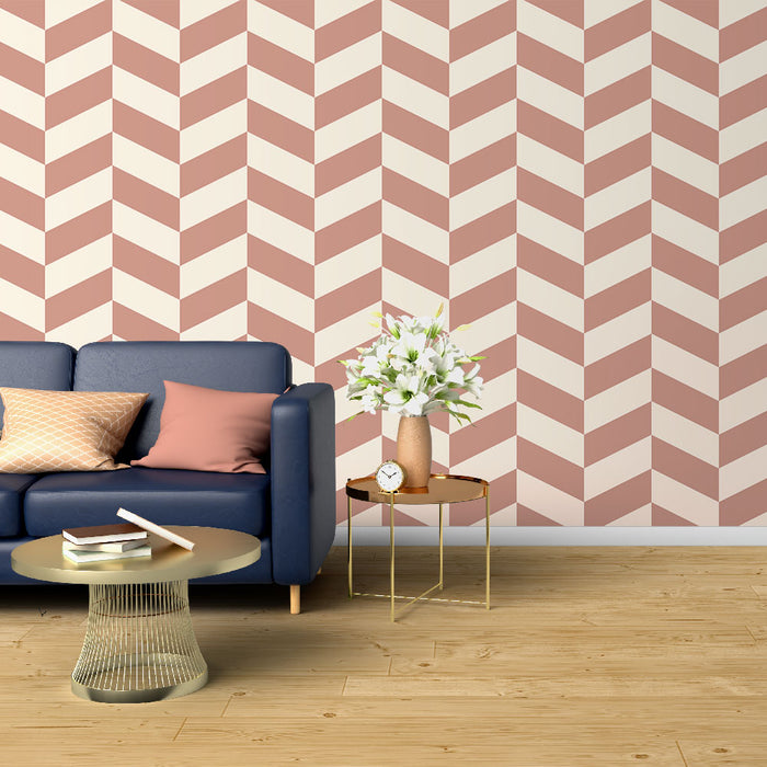 Papier peint chevrons | Design géométrique en rose et crème