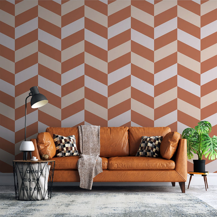 Papier peint chevrons | Motif géométrique terracotta