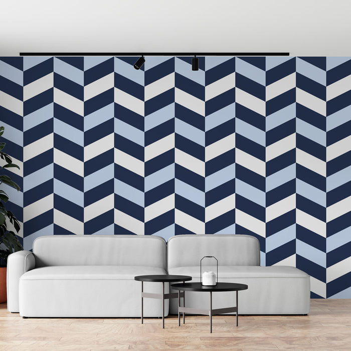 Papier peint chevron | Motif géométrique bleu