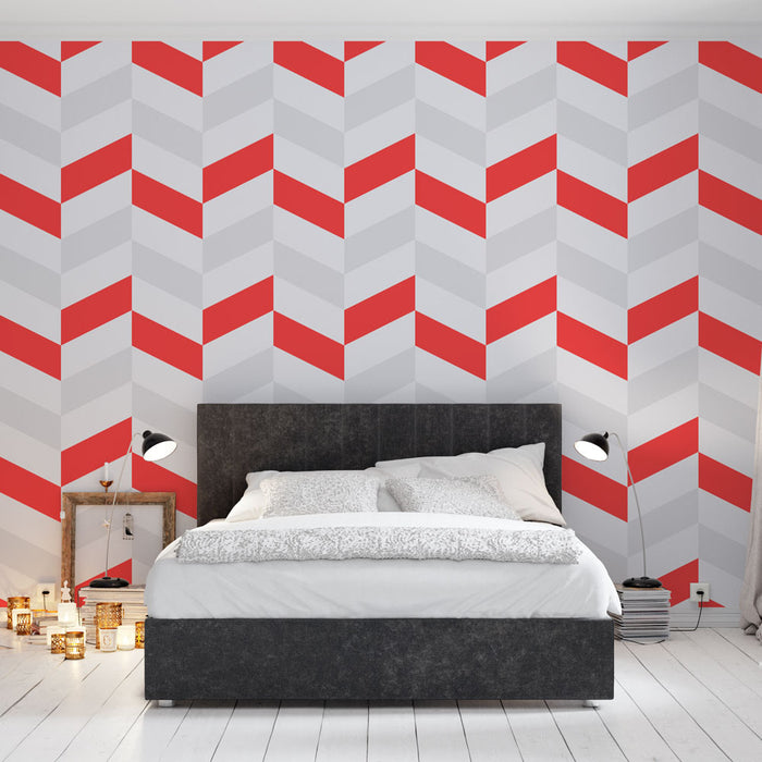 Papier peint chevrons | Rouge et Blanc