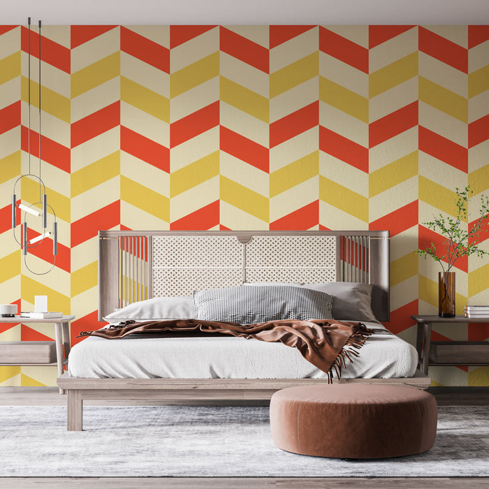 Papier peint chevrons | Motif rétro orange et jaune