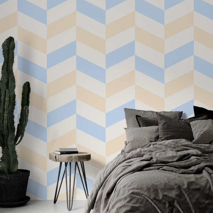 Papier peint chevrons | Bleu ciel et beige pastel