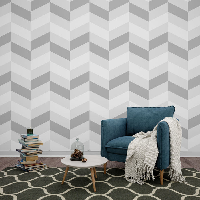 Papier peint géométrique | Chevron gris et blanc