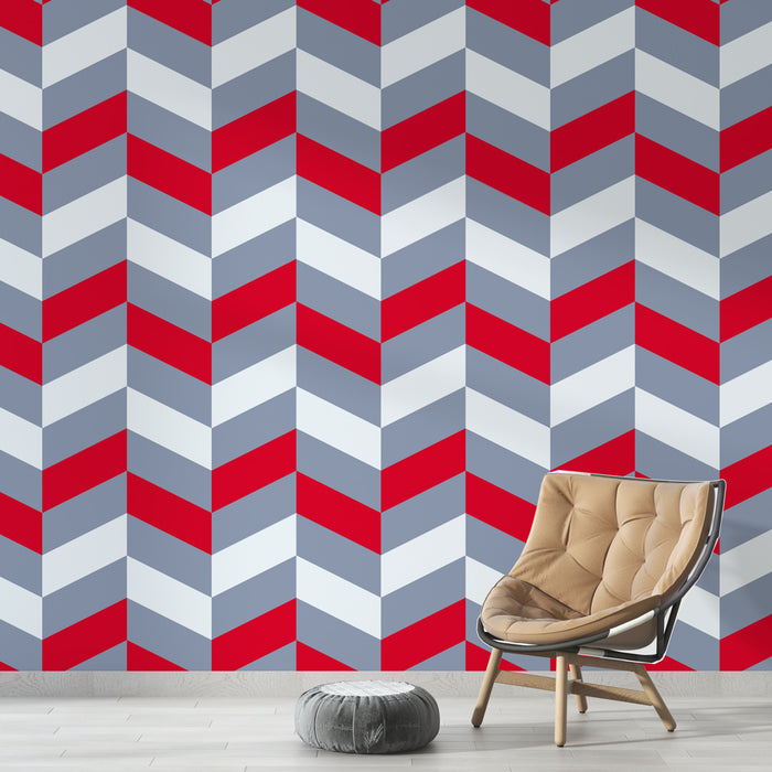 Papier peint chevron | Design dynamique en rouge et gris